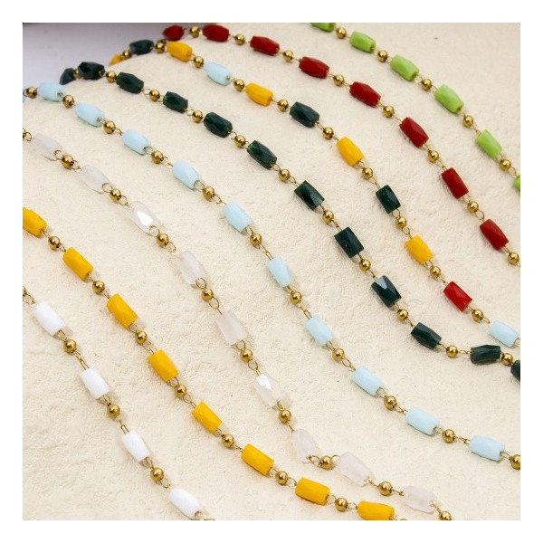 Bracelet avec perles facettée, Acier inoxydable 304 finition doré à l'or fin 18K, PVD, coloris VERT FONCE, DIY