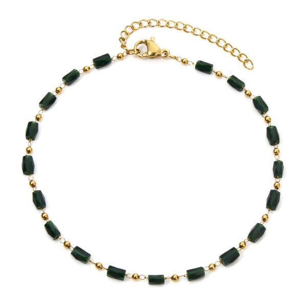 Bracelet avec perles facettée, Acier inoxydable 304 finition doré à l'or fin 18K, PVD, coloris VERT FONCE, DIY