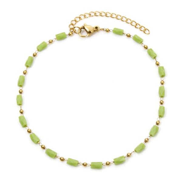 Bracelet avec perles facettée, Acier inoxydable 304 finition doré à l'or fin 18K, PVD, coloris VERT CLAIR, DIY
