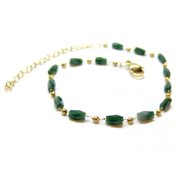 Bracelet avec perles facettée, Acier inoxydable 304 finition doré à l'or fin 18K, PVD, coloris VERT FONCE, DIY