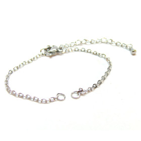 Bracelets ajustable avec chaine d'extension 14cm maille 2mm en Acier Inoxydable 304 coloris Argent Platine Rhodié