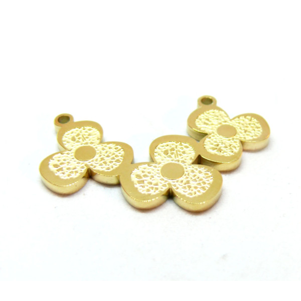 Connecteur triple fleur 30mm, résine émaillée, Acier Inoxydable 304, Doré à l'or fin 18K, placage PVD