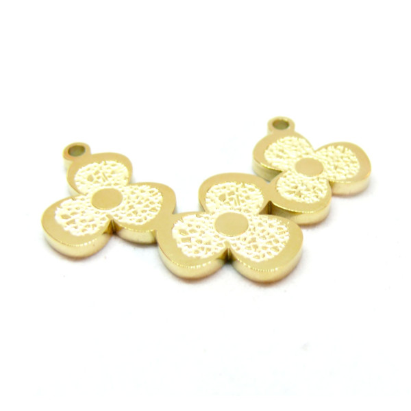Connecteur triple fleur 30mm, résine émaillée, Acier Inoxydable 304, Doré à l'or fin 18K, placage PVD