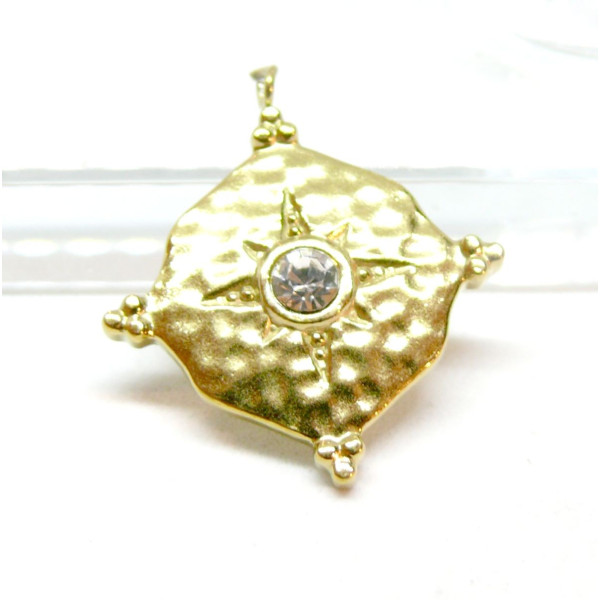 Pendentif, Boho chic, Etoile avec rhinestone 20mm,  Acier Inoxydable 304, Doré à l'or fin 18K, placage PVD