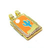 Pendentif, Rectangle avec cactus  27mm, Laiton finition Doré à l'or fin 18K avec Zirconium