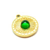 Pendentif Médaillon Cabochon Vert 12 mm – Acier Inoxydable 304 Doré à l’or fin 18K – Placage PVD