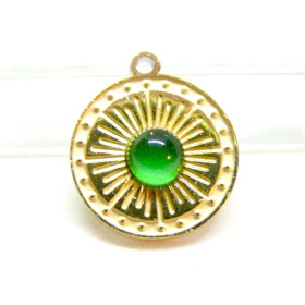 Pendentif 12m avec petit Cabochon en verre Vert – Acier Inoxydable 304 Doré 18K PVD