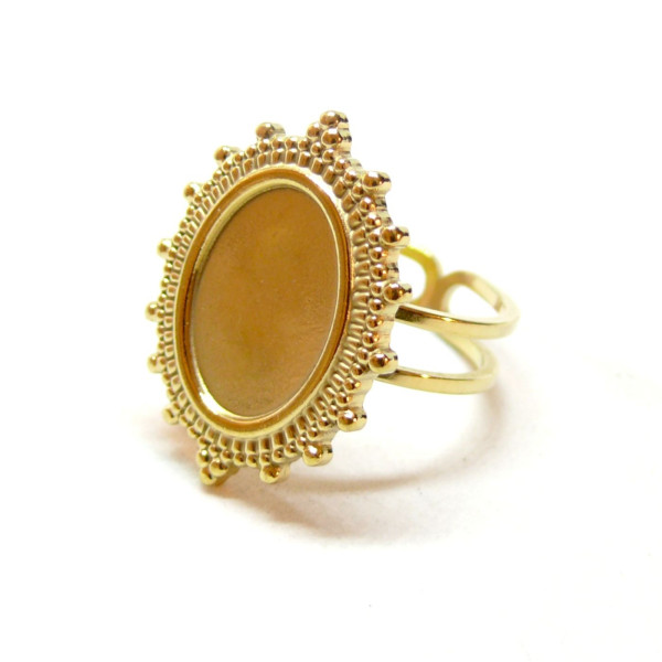 Support de Bague Ovale ARTY 10 par 14mm, anneau double, Acier Inoxydable 304 finition Doré, placage PVD