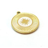 Pendentif, Médaillon rond, Etoile 15mm, résine émaillée, Acier Inoxydable 304, Doré à l'or fin 18K, placage PVD