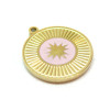 Pendentif, Médaillon rond, Etoile 15mm, résine émaillée, Acier Inoxydable 304, Doré à l'or fin 18K, placage PVD