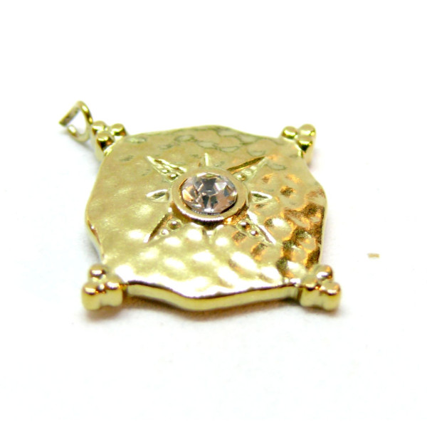 Pendentif, Boho chic, Etoile avec rhinestone 20mm,  Acier Inoxydable 304, Doré à l'or fin 18K, placage PVD