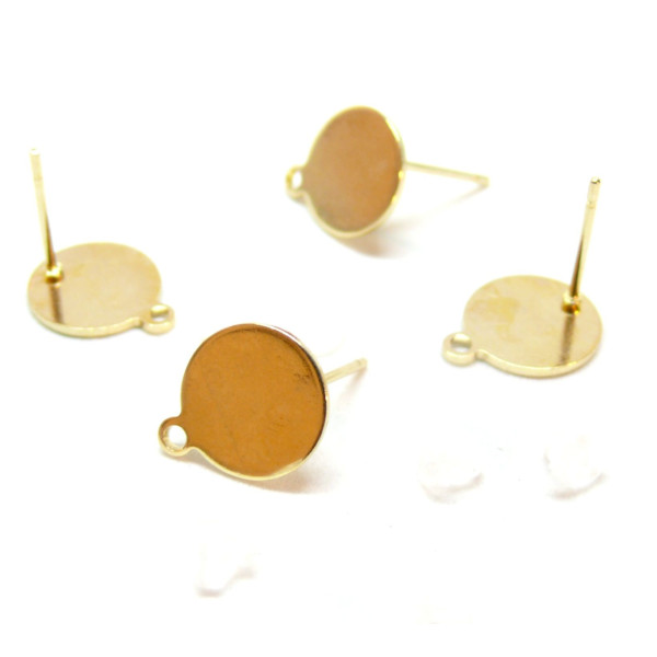 Boucles d'oreilles, Puces 10mm avec trou et embouts poussoirs, Acier Inoxydable 304 finition DORE