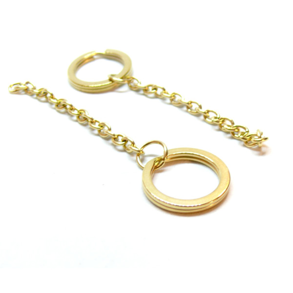 Porte Cles, Porte Clefs 20mm, Acier Inoxydable 304 finition Doré avec Chaine, Placage IONIQUE