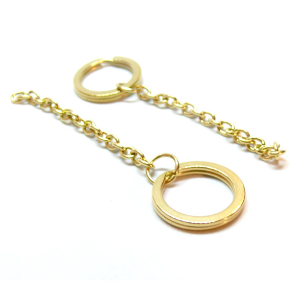 Porte Cles, Porte Clefs 20mm, Acier Inoxydable 304 finition Doré avec Chaine, Placage IONIQUE
