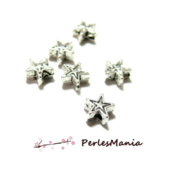 Perles intercalaires Etoiles 6mm, metal finition Argent Antique