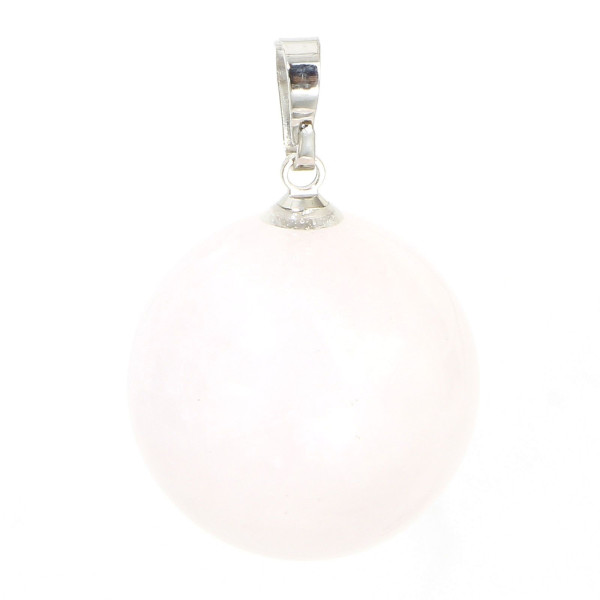 Pendentif ROND 18mm,  Quartz Rose avec bélière,  métal finition Argenté