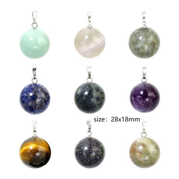 Pendentif ROND 18mm,  Andésite avec bélière,  métal finition Argenté