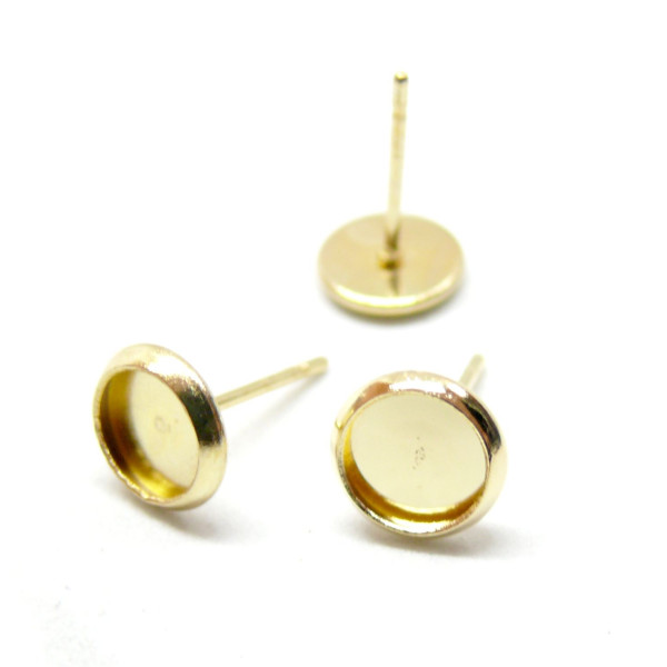 Supports de Boucles d'oreille, clou PUCE 8mm, Acier Inoxydable 304, finition Doré à l'or fin 18K