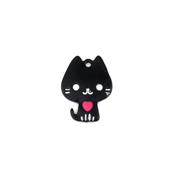 Pendentifs Chat, style émaillé NOIR 20mm
