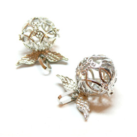 Pendentif Cage et Perle Bola Nature Harmony Grossesse Ailes d'ange 18mm, finition Argent Platine