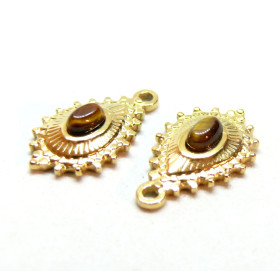 Pendentif  Boho Chic Goutte 22 par 14mm, Oeil du tigre, Acier Inoxydable 304 finition Doré