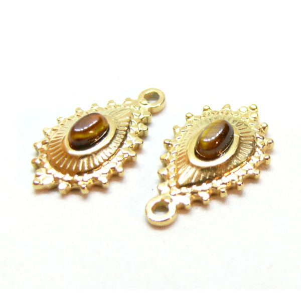 Pendentif  Boho Chic Goutte 22 par 14mm, Oeil du tigre, Acier Inoxydable 304 finition Doré