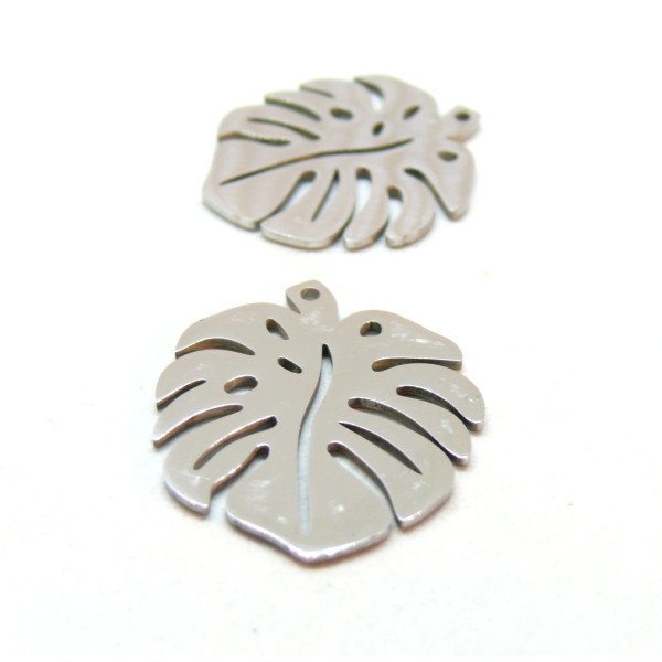 Pendentifs Feuille exotique, monstera 24mm, Acier Inoxydable, finition Argenté pour bijoux raffinés