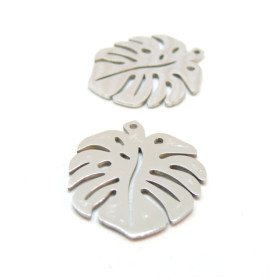 Pendentifs Feuille exotique, monstera 24mm, Acier Inoxydable, finition Argenté pour bijoux raffinés