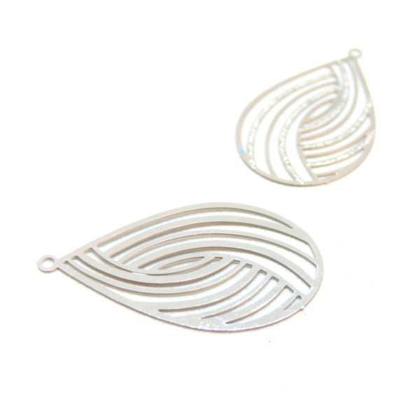 Estampes, pendentifs Goutte 32.5mm, Acier Inoxydable 304 finition Argenté
