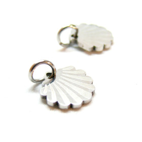 Pendentifs avec anneau, Coquille Saint Jacques 10mm, Acier Inoxydable, finition Argenté