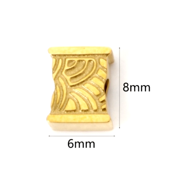 Perle Intercalaire, Rectangle 8 par 6mm, Acier Inoxydable 304, finition Doré à l'or fin 18K, Placage sous vide