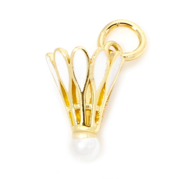 Pendentif Badmington avec anneau, résine émaillée, Acier Inoxydable 304, Doré à l'or fin 18K