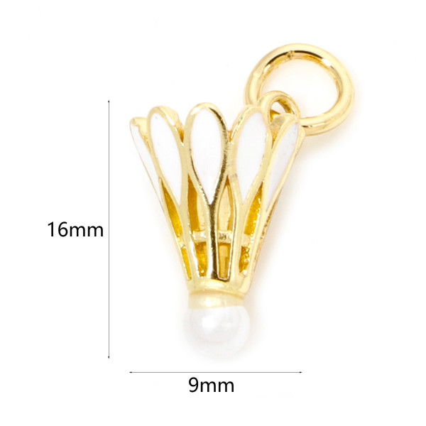 Pendentif Badmington avec anneau, résine émaillée, Acier Inoxydable 304, Doré à l'or fin 18K