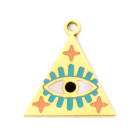 Pendentif Grigri, Amulette triangle 20mm, résine émaillée, Acier Inoxydable 304, Doré à l'or fin 18K