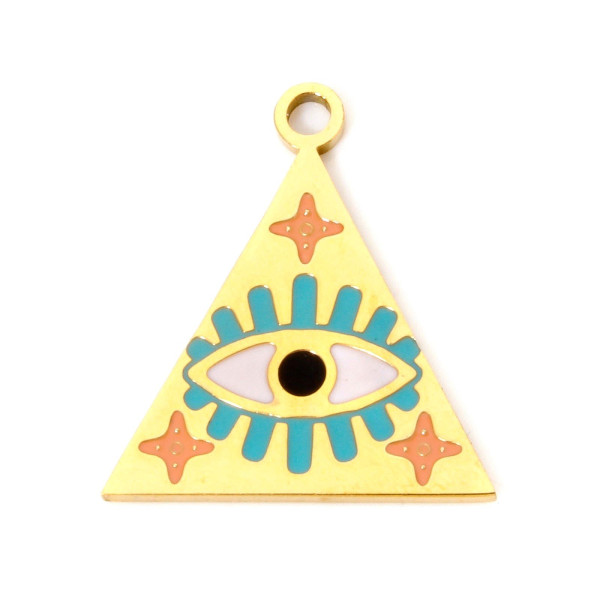 Pendentif Grigri, Amulette triangle 20mm, résine émaillée, Acier Inoxydable 304, Doré à l'or fin 18K