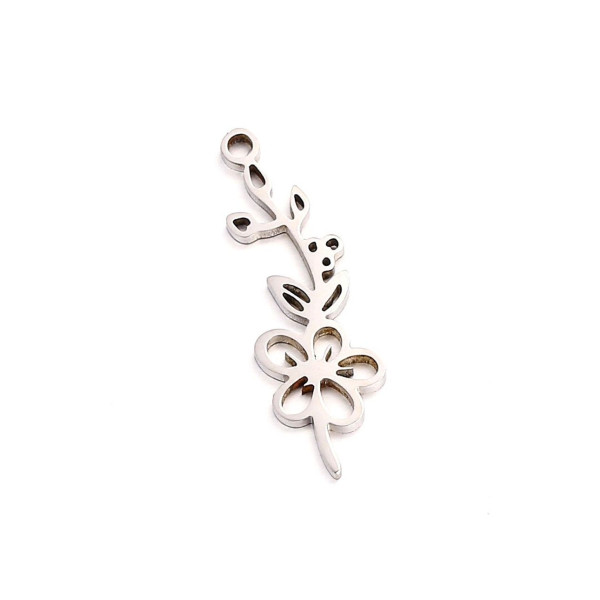Pendentifs Fleur sur tige 20 mm, symbole mois de Mai, Acier Inoxydable 304 finition Argenté