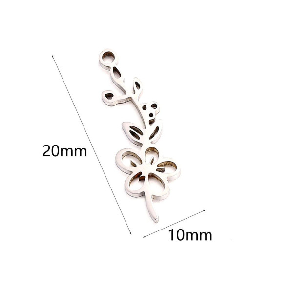 Pendentifs Fleur sur tige 20 mm, symbole mois de Mai, Acier Inoxydable 304 finition Argenté