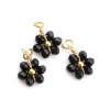 Pendentifs forme Fleur avec perles en verre Noire,  Acier Inoxydable 304 finition Doré
