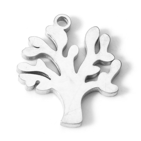 Pendentifs Arbre 17mm, Acier Inoxydable 304 finition Argenté, pour bijoux raffinés