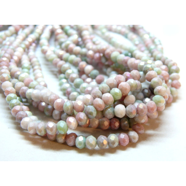 Perles Rondelles 4 par 3mm, Verre Facettée coloris Pastel