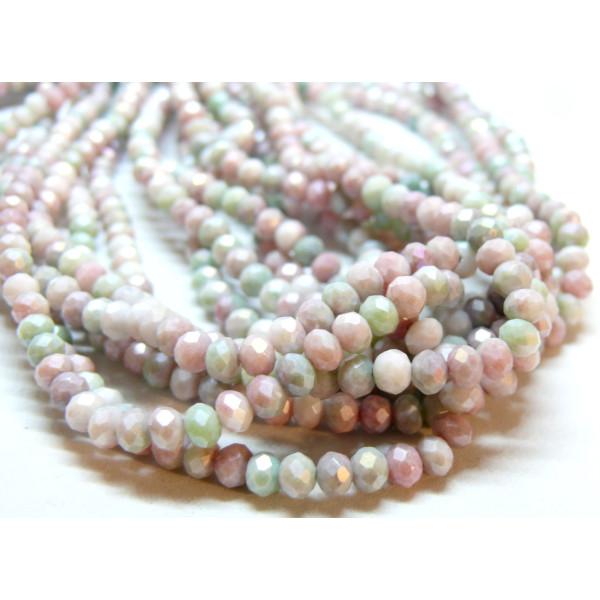 Perles Rondelles 4 par 3mm, Verre Facettée coloris Pastel