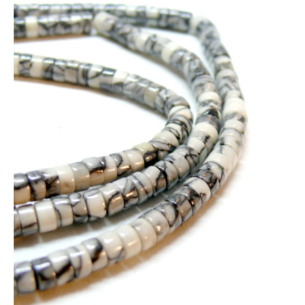 Perles Rondelles Heishi 4.5 par 2.5 mm, Pierre Marbré