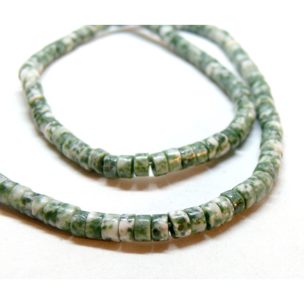 Perles rondelles, Heishi 4 par 2mm, Jaspe Vert et blanc
