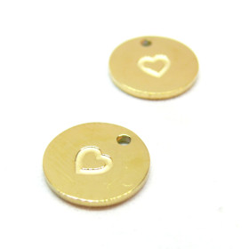 Pendentif, médaillon  avec Coeur 11.5mm, Acier Inoxydable 304 doré à l'or fin 18K, Placage IONIQUE