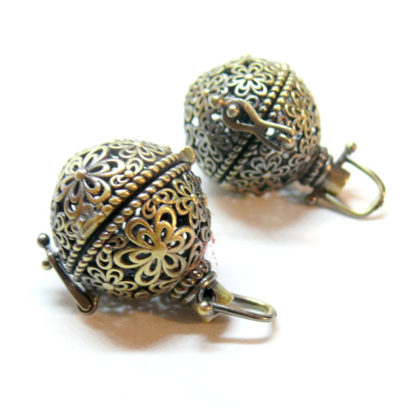 Pendentif Cage Bola de Grossesse, Multi Fleurs pour Bola 14 ou 16mm, laiton finition Bronze
