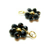 Pendentifs forme Fleur avec perles en verre Noire,  Acier Inoxydable 304 finition Doré