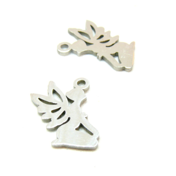 Pendentifs Ange 14mm, Acier Inoxydable finition Argenté