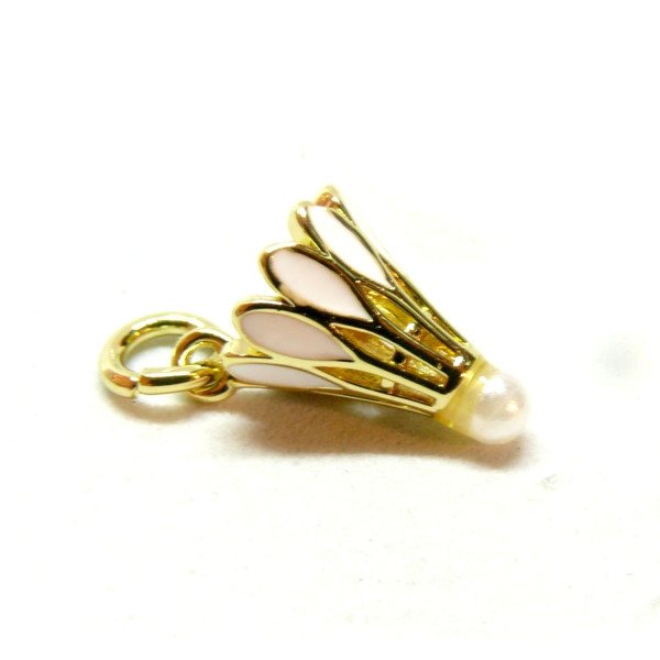 Pendentif Badmington avec anneau, résine émaillée, Acier Inoxydable 304, Doré à l'or fin 18K