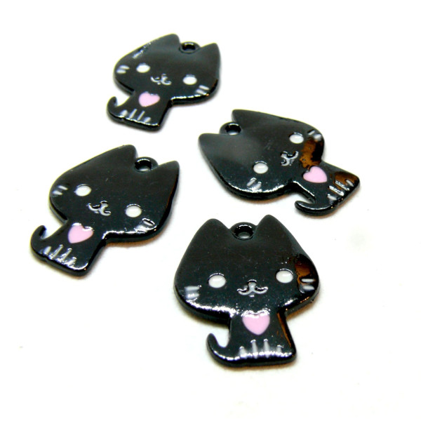 Pendentifs Chat, style émaillé NOIR 20mm