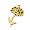 Pendentif Fleur sur tige 20 mm, symbole mois de Novembre, Acier Inoxydable 304 finition Doré, pour bijoux raffinés
